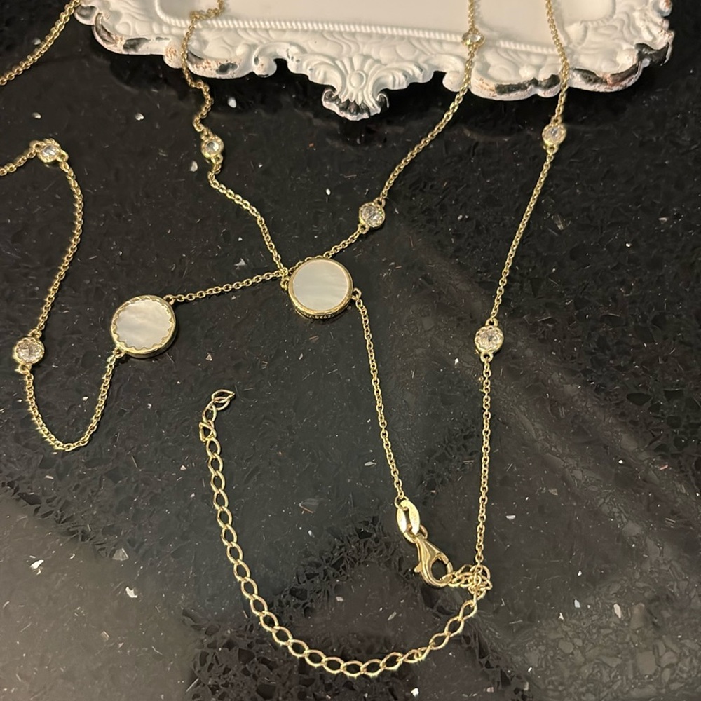 Diamonique By The Yard w/Pearl Accents 36” 14K Yellow Gold Clad SS Necklace - Picture 7 of 11